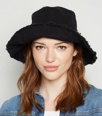 Black Frayed Bucket Hat New Look 