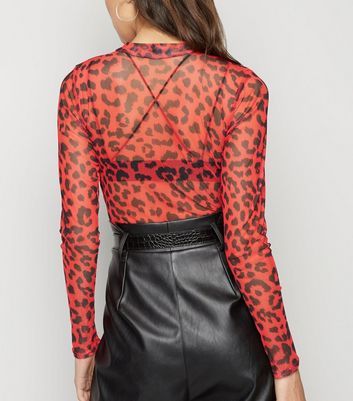 red leopard print mesh top
