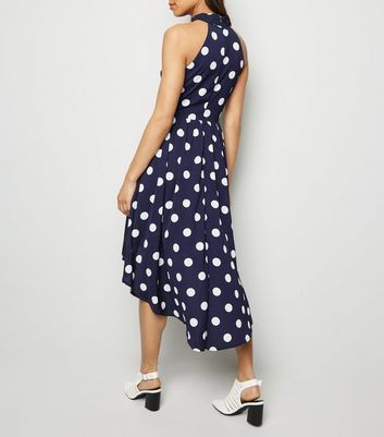 polka dot dip hem dress