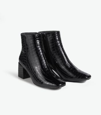 black mock croc ankle boots