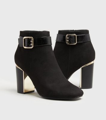 black suedette metal heel ankle boot