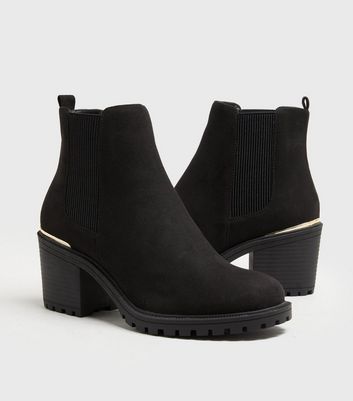 black suedette chunky chelsea boots