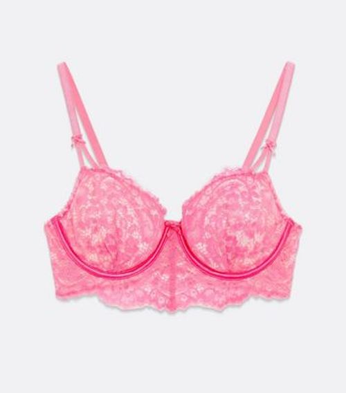 New Look lace push up bra in neon pink