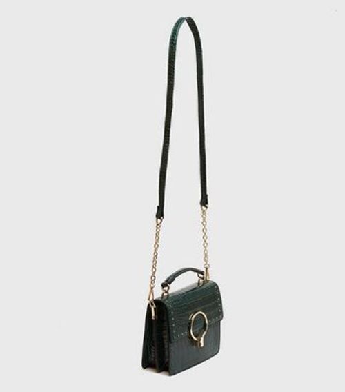 NEW LOOK Black Faux Croc Shoulder Bag New Look Vegan for Women