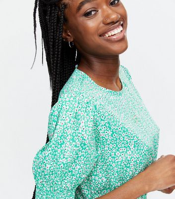Green Ditsy Floral Puff Sleeve Midi 