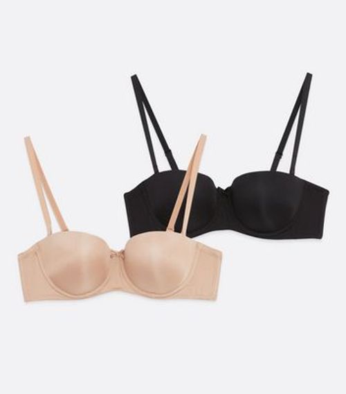 2 Pack Black and Tan Strapless Bras