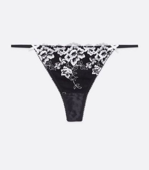 Black Floral Satin Thong New...