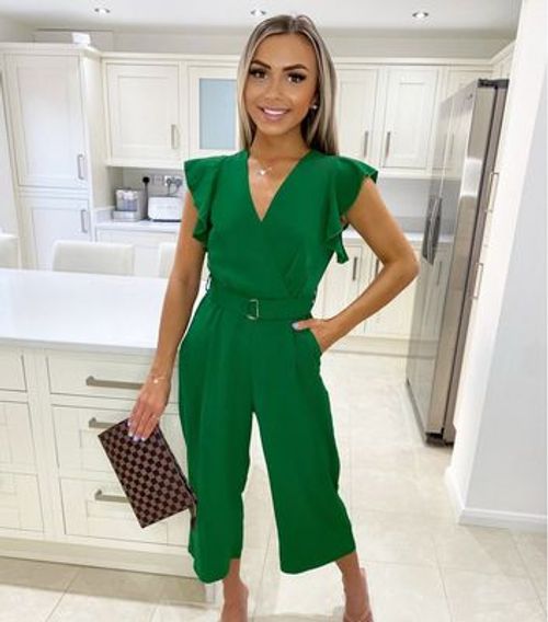 Ax Paris Dark Green Spot Ruffle Wrap Crop Jumpsuit New Look Compare Westquay