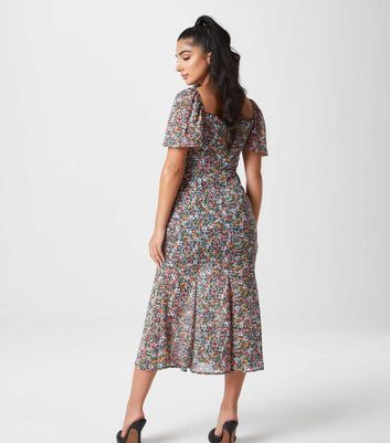 Dark Green Satin Long Sleeve Midi Dress 