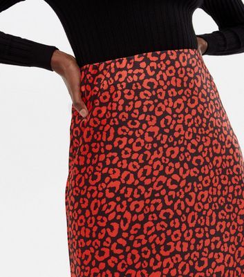 Red Leopard Print Satin Bias Cut Midi Skirt New Look Compare
