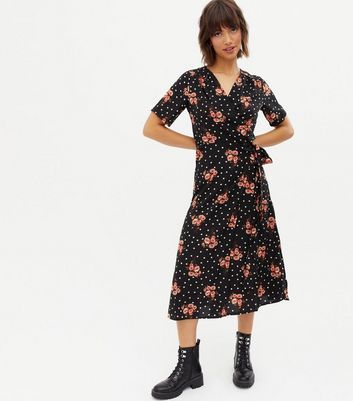 Mela Black Floral Wrap Midi Dress New Look 40.00 The Oracle
