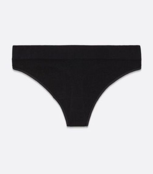 Black Ribbed Seamless Thong...