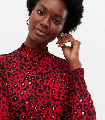 Red Leopard Print High Neck Mini Smock 