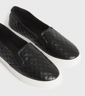 Black Leather-Look Quilted Slip On 