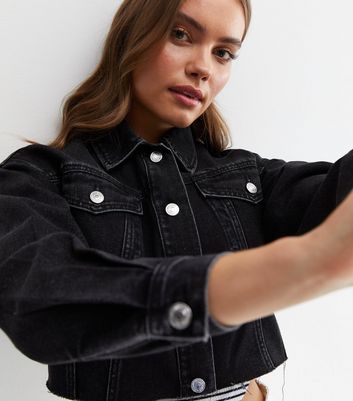 Khaki Denim Cropped Utility Jacket New 