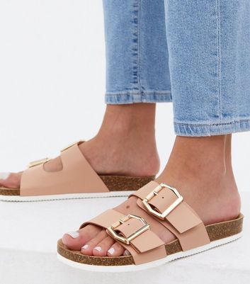 double strap footbed sliders