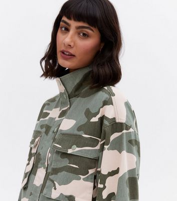 Girls Green Camo Utility Jacket New 
