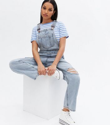 Black Ripped Knee Denim Dungarees New 
