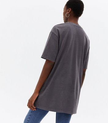 Grey Acid Wash Desert Night Slogan T 