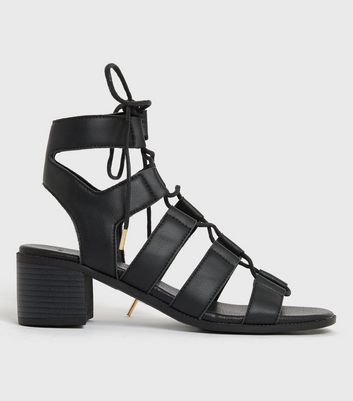 black suedette lace up ghillie block heel sandals