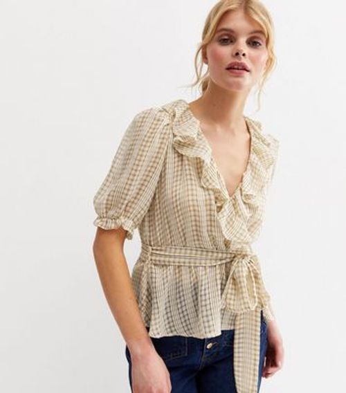 Brown Check Chiffon Frill...