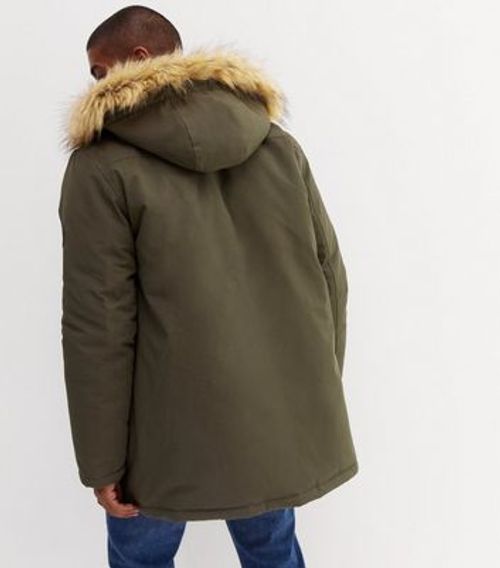 Men's Khaki Faux Fur Trim...