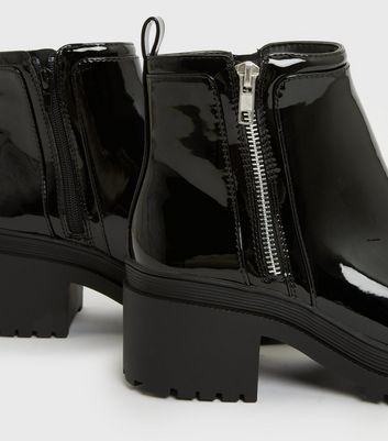 Dark Red Patent Flared Heel Ankle Boots 