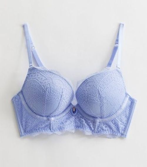 Pale Blue Embroidered Longline Push Up Bra