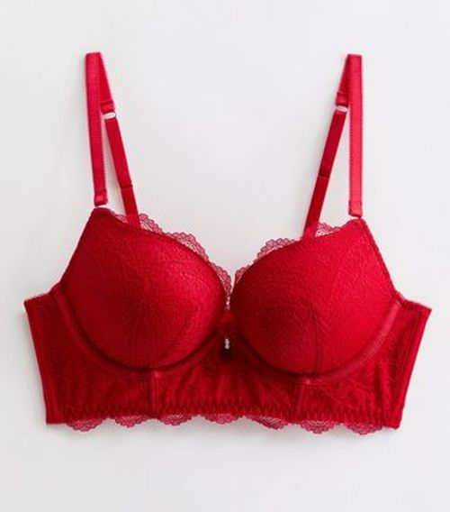 Red Lace Diamanté Push Up Bra