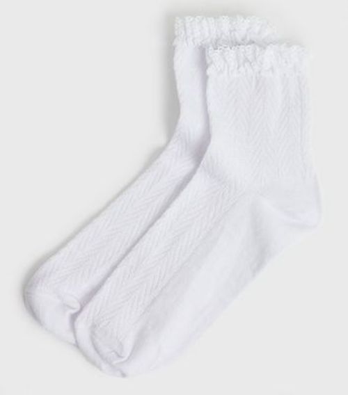 White Cable Knit Frill Socks...