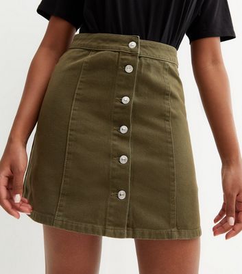 Petite Blue Button Front Denim Skirt 