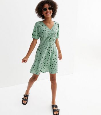 Girls Red Floral Square Neck Puff 