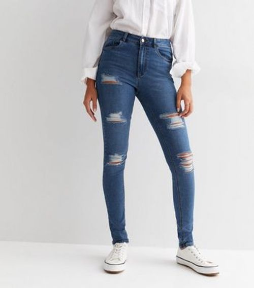 Bright Blue Ripped Knee High Waist Hallie Super Skinny Jeans