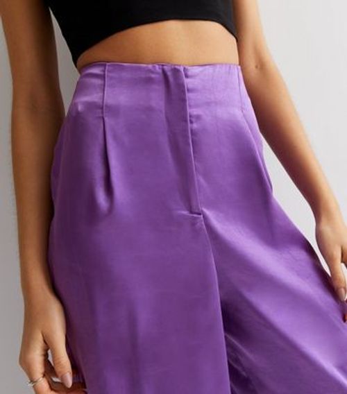 Purple Plain Satin Wide Leg...