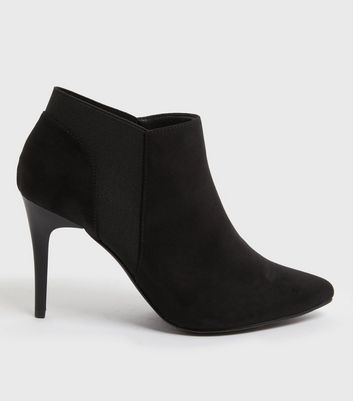 Black Suedette V Front Shoe Boots New 