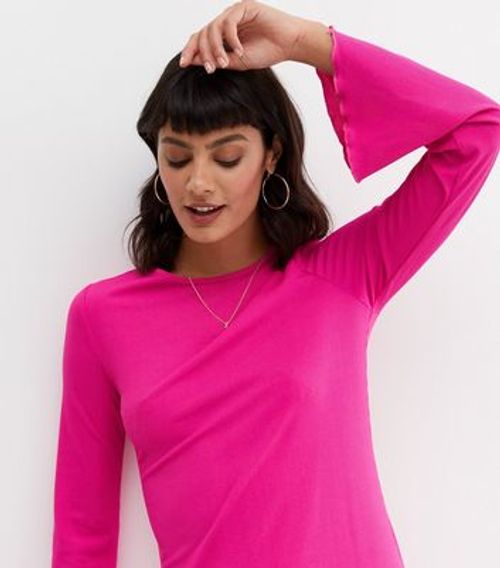 Bright Pink Ribbed Flared...