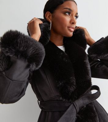 Cameo Rose Black Patent Faux Fur Trim 