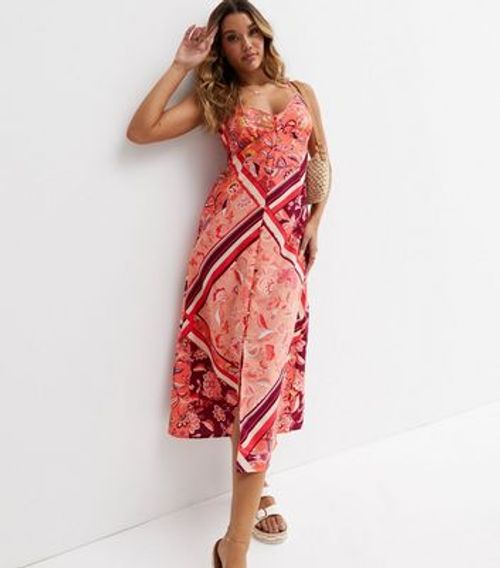 Satin Floral Strappy Midi Dress