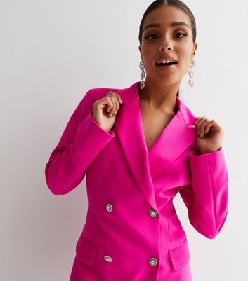 Bright Pink Satin Blazer Dress New Look 