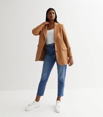 New look petite camel top revere collar longline coat