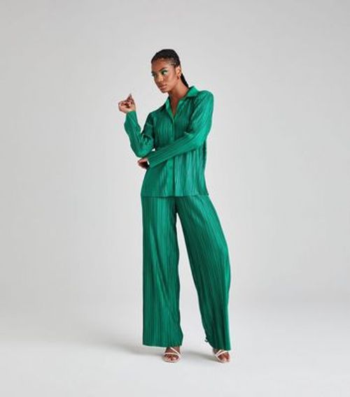 Urban Bliss Green Plissé Wide Leg Trousers New Look