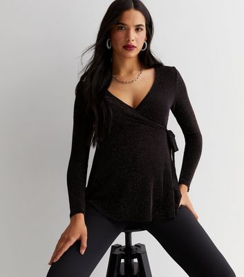 Maternity Black Glitter Wrap Nursing Top New Look 22.99 Cabot