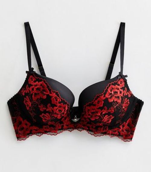 Burgundy Satin Diamanté Longline Push Up Bra | New Look