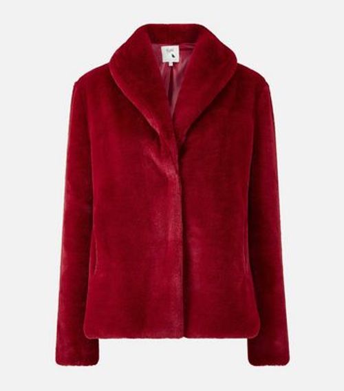 Yumi Dark Red Faux Fur Coat...