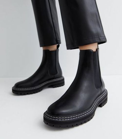 opkald Smitsom sygdom Resistente ONLY Black Leather-Look Chunky Cleated Chelsea Boots New Look | £48.00 |  Grazia