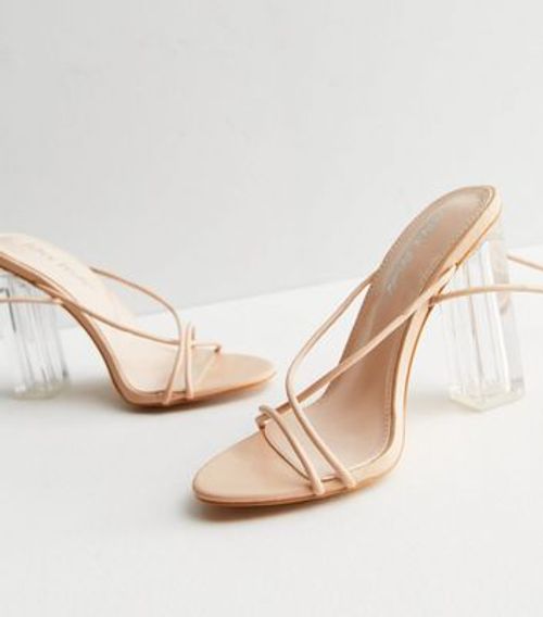 Public Desire Silver Strappy Clear Block Heel Sandals