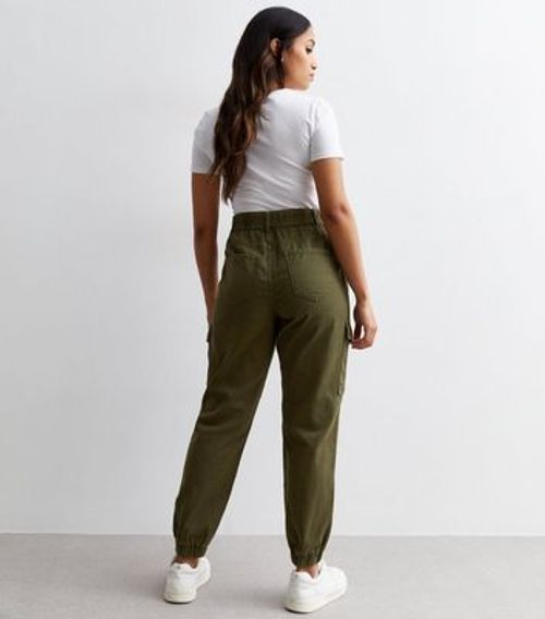 Petite Stone High Waist Cuffed Cargo Trousers