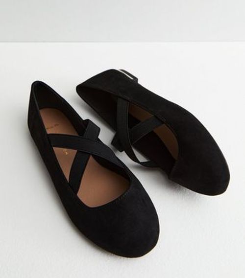 Wide Fit Black Suedette Cross...