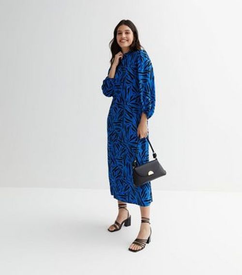 Blue Abstract High Neck Midi...