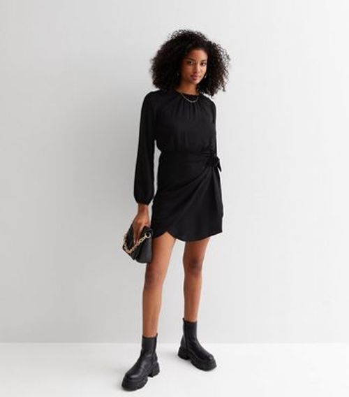 Black Long Puff Sleeve Mini...